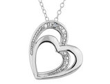 Sterling Silver Double Heart Pendant Necklace with Diamond Accent with Chain